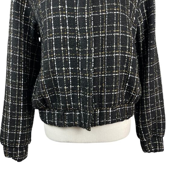 ON 34th Women’s Tweed Bomber Jacket Small Black / Gold Metallic Full-Zip Pockets - Picture 5 of 12